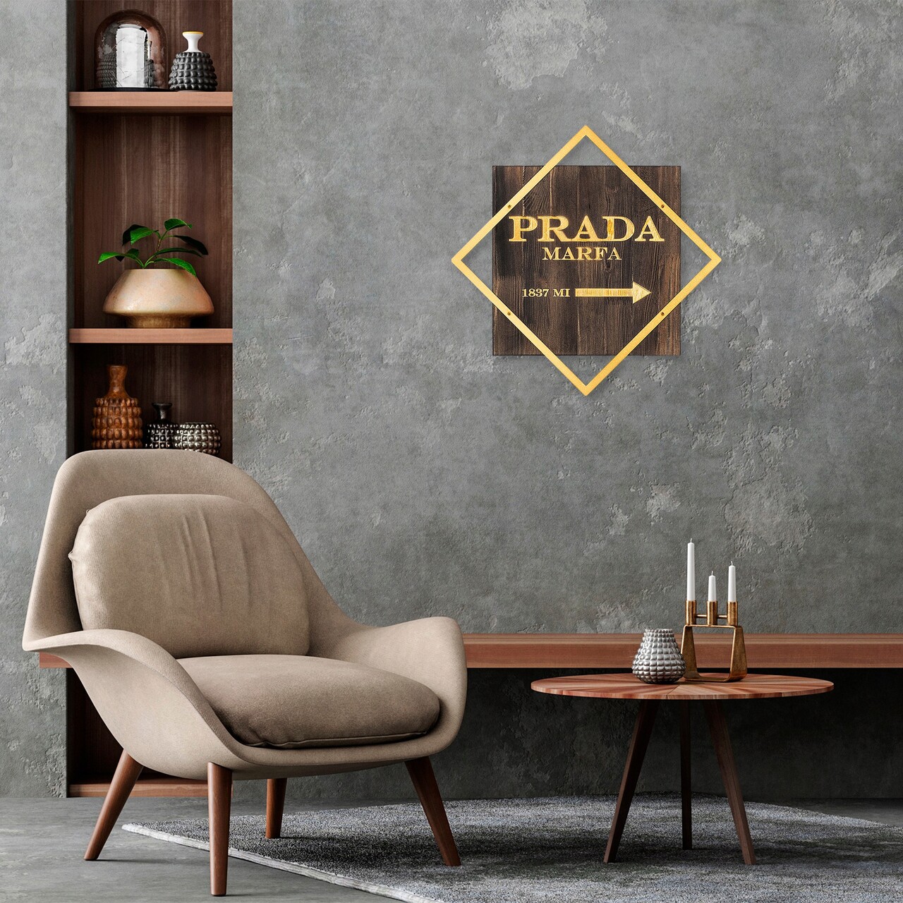 Decoratiune de perete, Fashion, Dimensiune: 54 x 54 cm, Nuc / Aur - imagine 7
